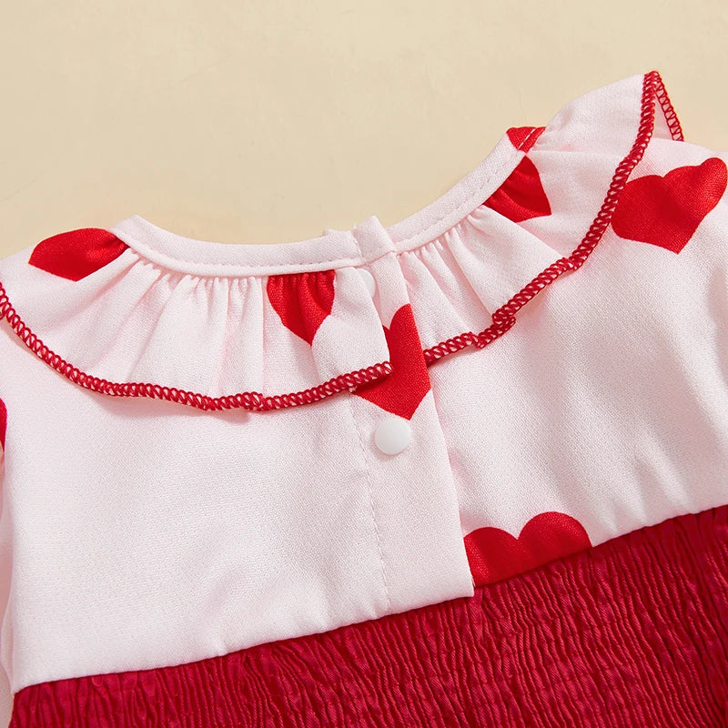 Baby Girls Valentine's Day Romper - Heart Print with Letter Embroidery & Bow (0-24M)