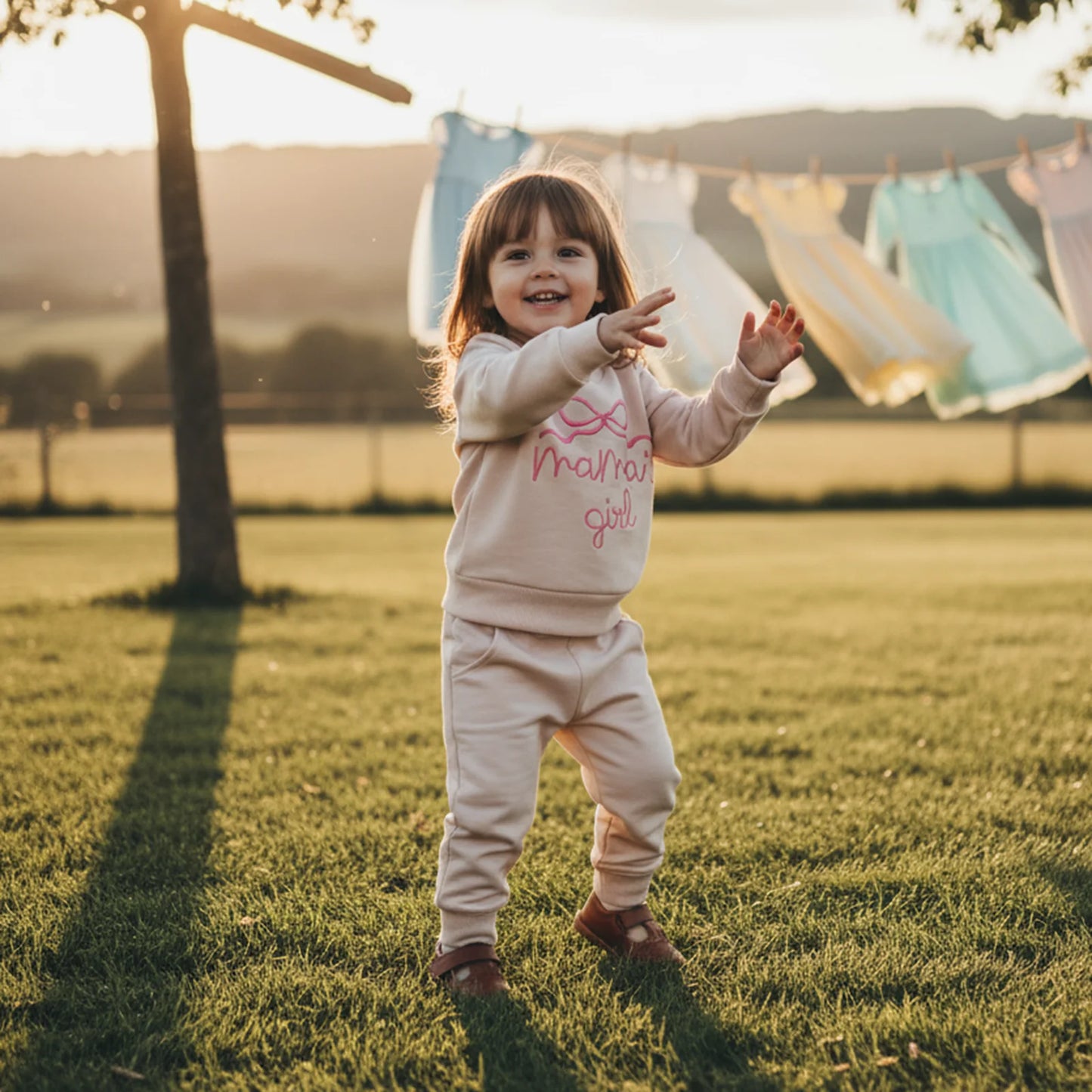 Toddler Baby Girls Outfit Set - Bow Letter Embroidered Sweatshirt & Pants 0-3Y