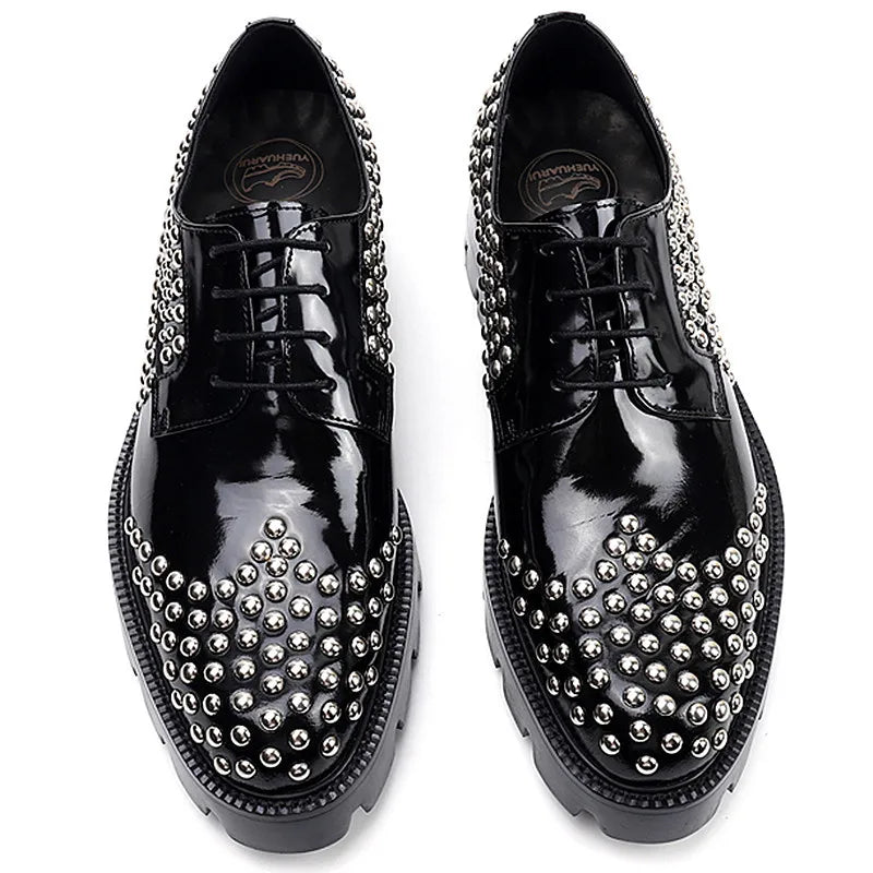 Men's Genuine Leather Lace up Metal Rivet Handmade Shoes