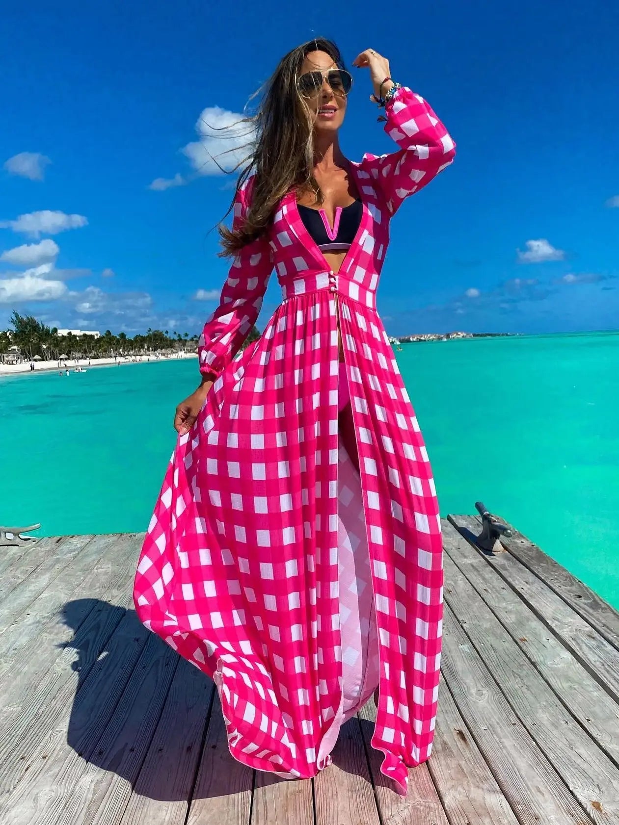 Women's Bikini Beach Cover up Tunics For Long Kaftan Swimsuit Cover Robe Swimsuit Cover-ups Print Beachwear