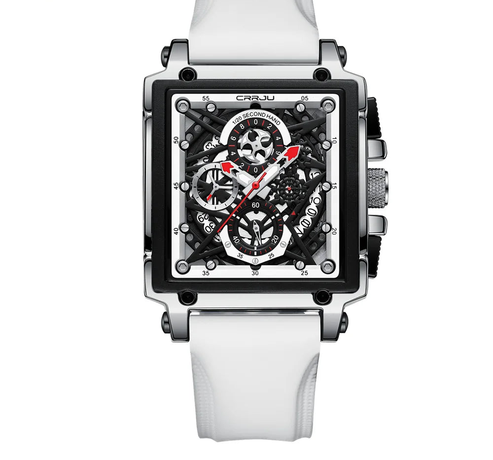 Men's Sports Watch - Large Dial Rectangular Design with Chronograph & Auto Date