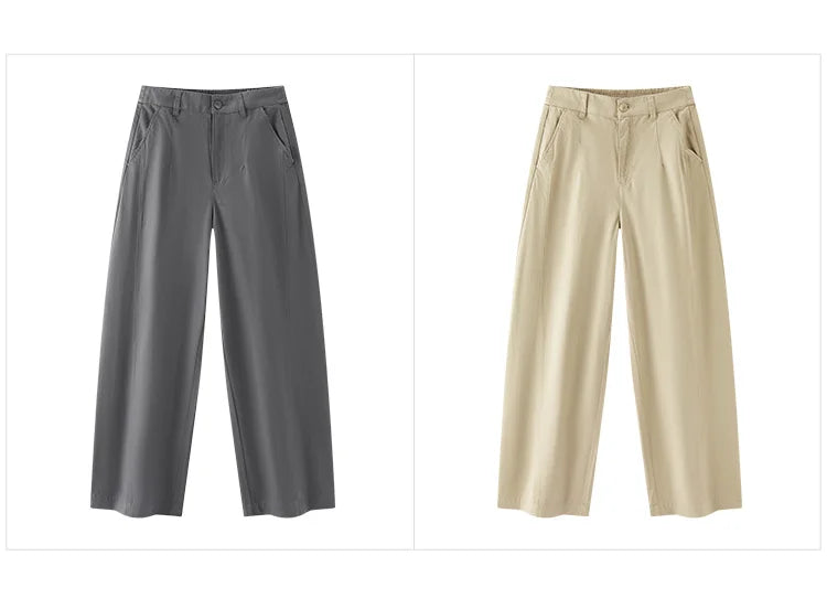 Women's Distressed Loose Trousers - Brushed Split Curved Hem Casual Autumn Pants