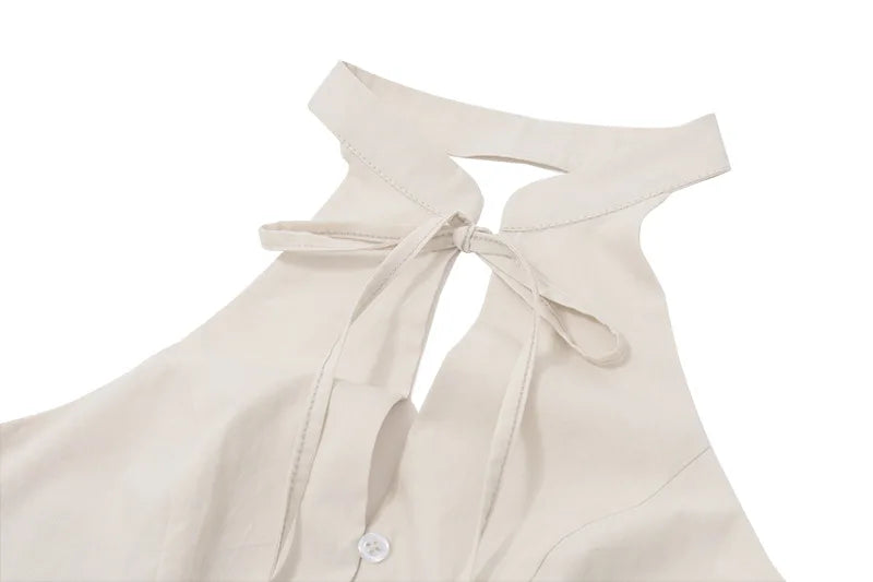 Women's Vintage Button Vest Crop Top - Y2K Tie Front Backless Sleeveless Top