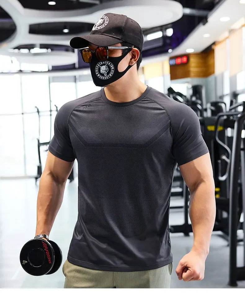 Men's Dry Fit Sport Short Sleeve Running Compression Sweatshirt Tight Sportswear Gym Fitness Elastic Shirts Top Rash Guard T-Shirt