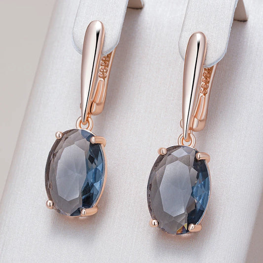 Elegant Oval Grey Crystal Long Dangle Earrings