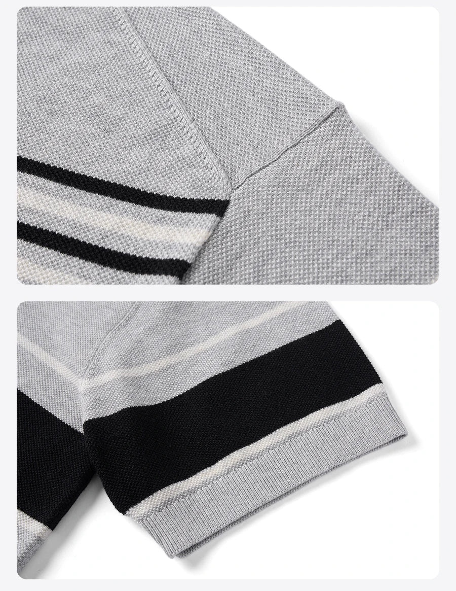 Men's Oversized Soft Knitted Polo Shirt - Striped Design Plus Size