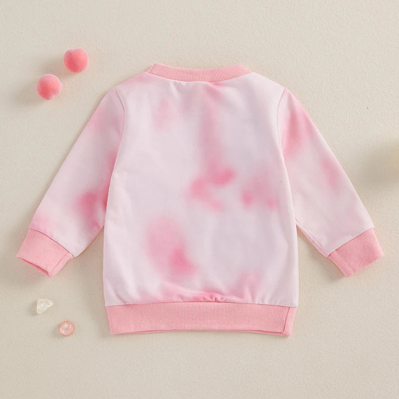 0-3Y Baby Girl Christmas Sweatshirt - Tie-Dye Print Letter Embroidery Long Sleeve Pullovers Top