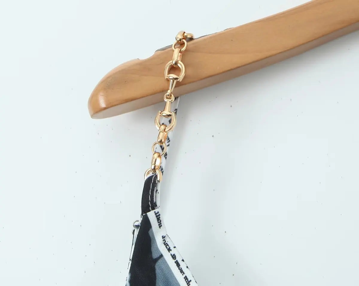 Newspaper Print Sling Dress - Backless Chain Strap Dress