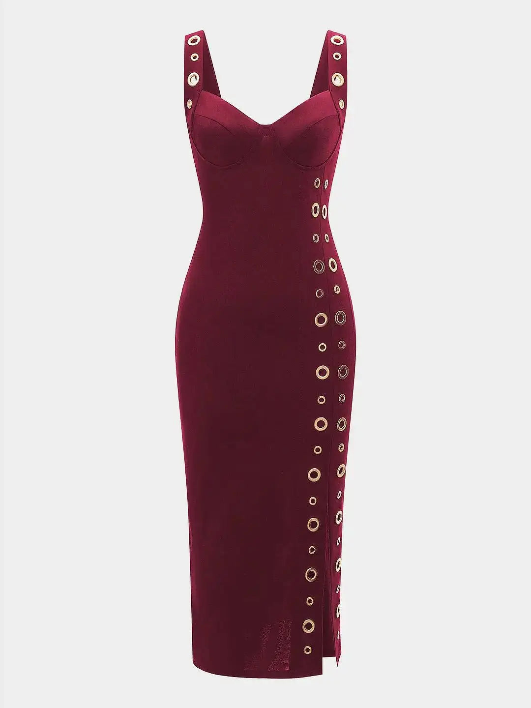 Women's Metallic Decor Bustier Zipper Midi Dress