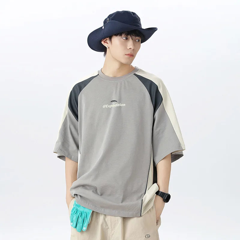 Men's Sports T-Shirt Mesh Breathable Colour Block Letter Print Short Sleeve