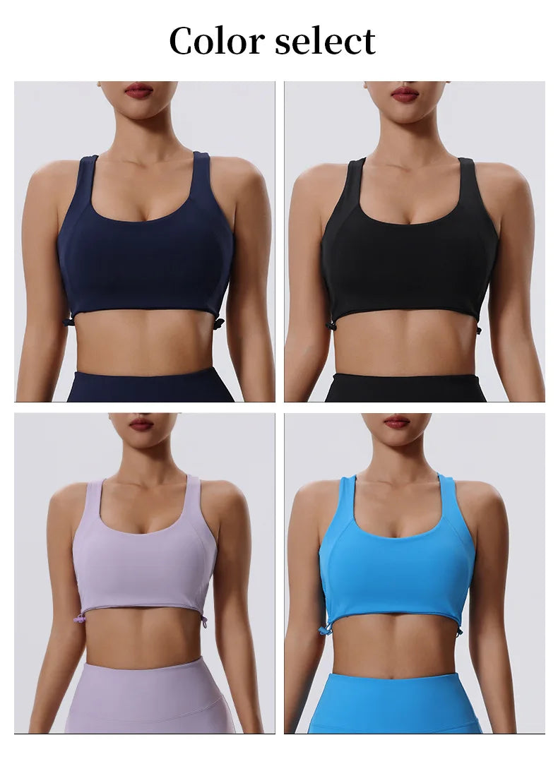 Women's High Impact Fitness Yoga Bra Gathered Push Up Sports Back Gym Crop Top Breathable Workout Vest