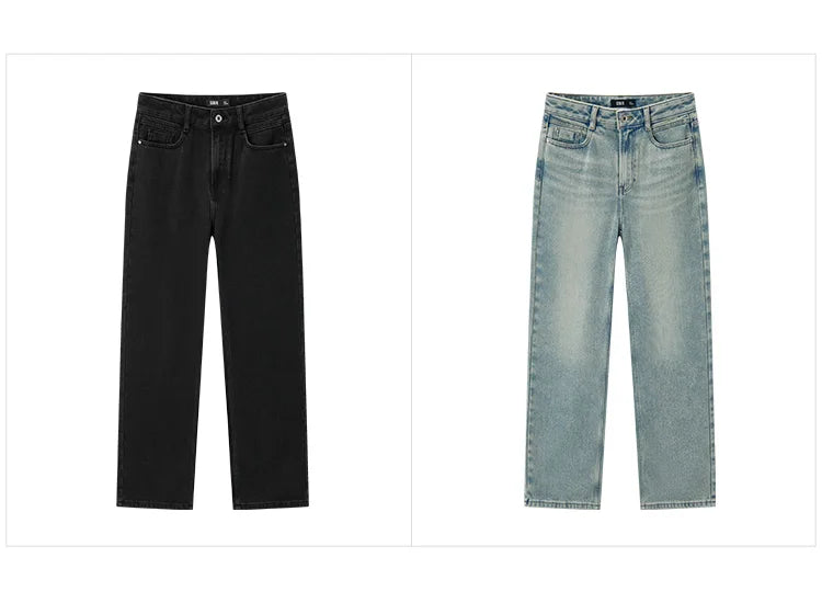 Women's Wide Leg Brushed Denim Jeans - Loose Fit Winter Warm Long Pants