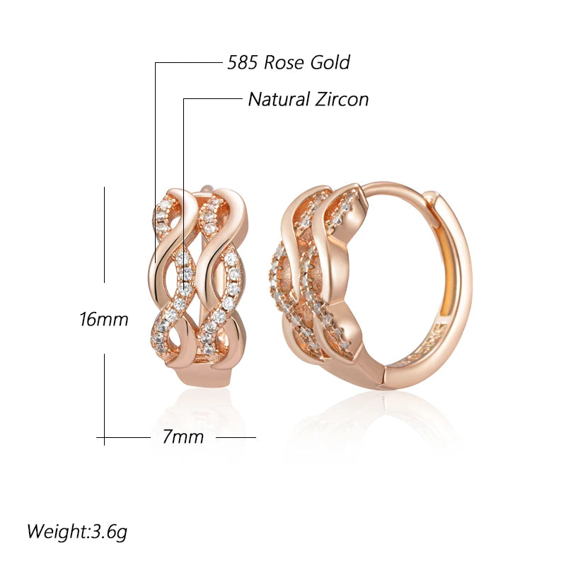 Natural Zircon Hoop Dangle Earrings for Women Fashion 585 Rose Gold Colour