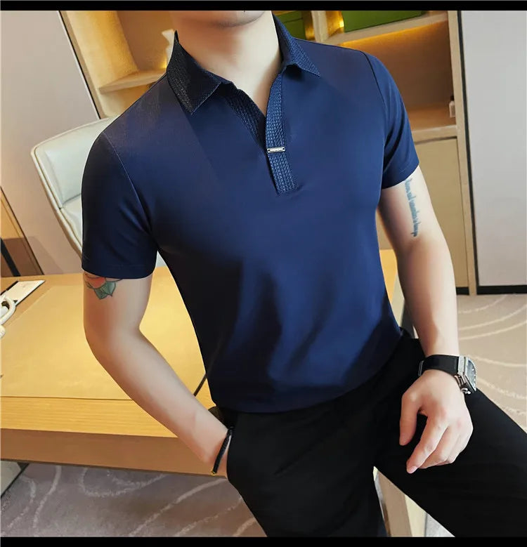 Men's Summer Slim Fit Casual Short Sleeve Style Turn Down Collar Polo Shirt
