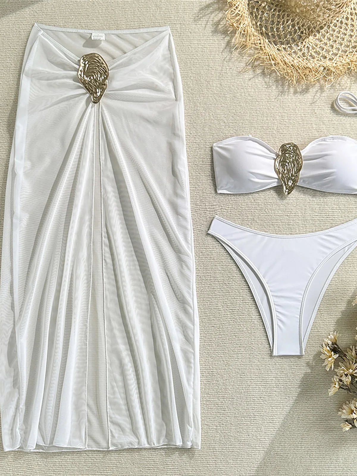 Metal Ring Bikini Set with Skirt