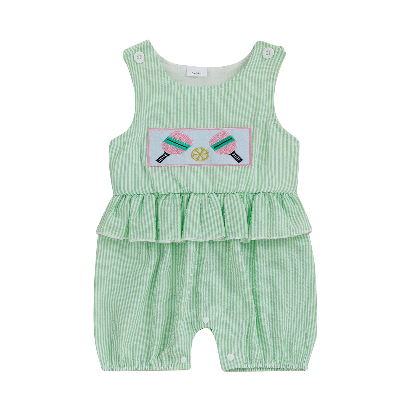 Striped Sleeveless Romper with Cartoon Embroidery - Baby & Toddler