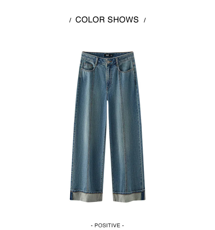 Women's Rolled Hem Loose Wide Leg Long Trousers