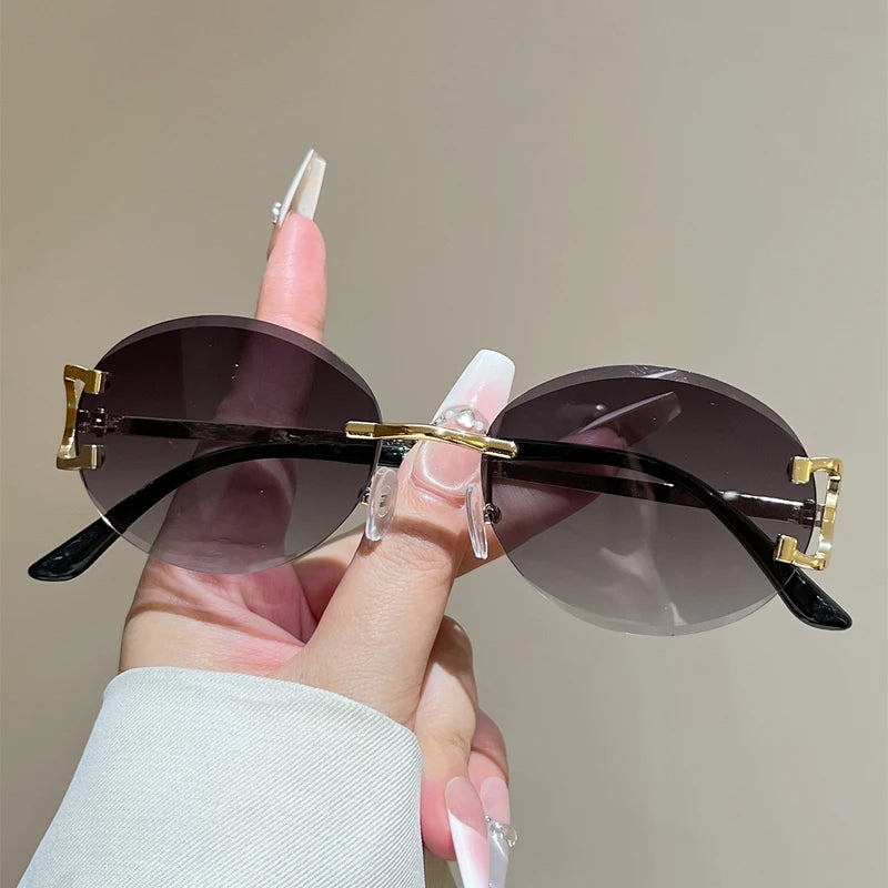 Rimless Oval Sunglasses – Vintage Gradient Unisex