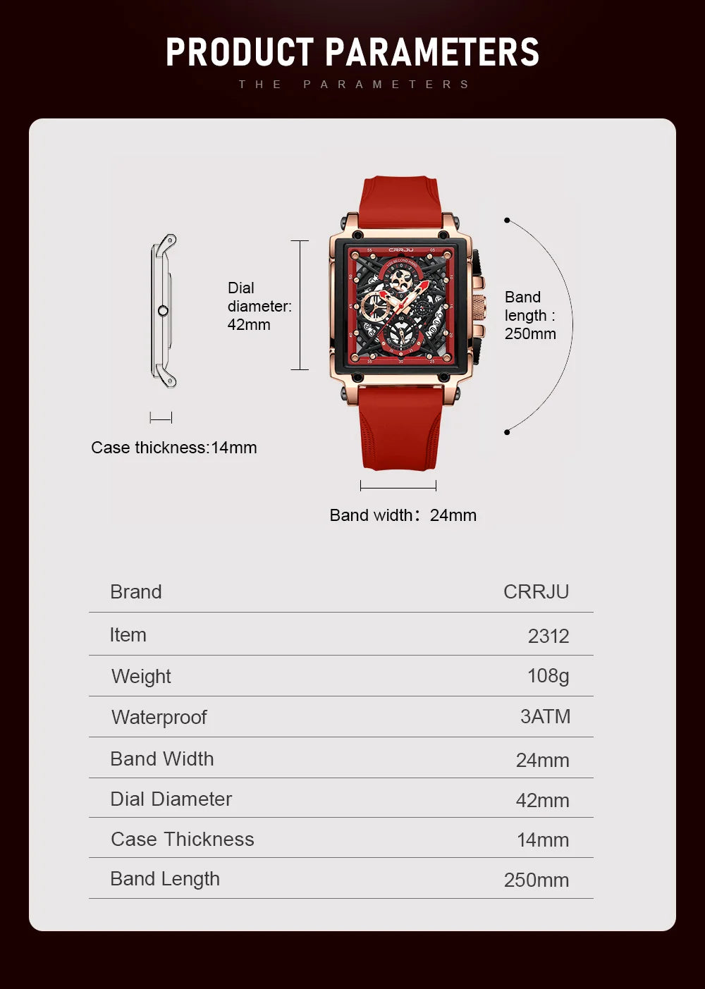 Men's Sports Watch - Large Dial Rectangular Design with Chronograph & Auto Date