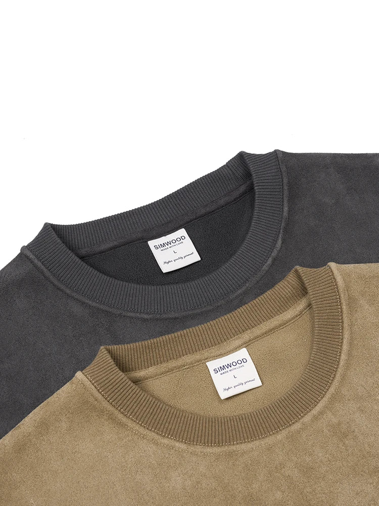 Men's 420gsm Suede Fabric Warm Fleece Lining Sweatshirt