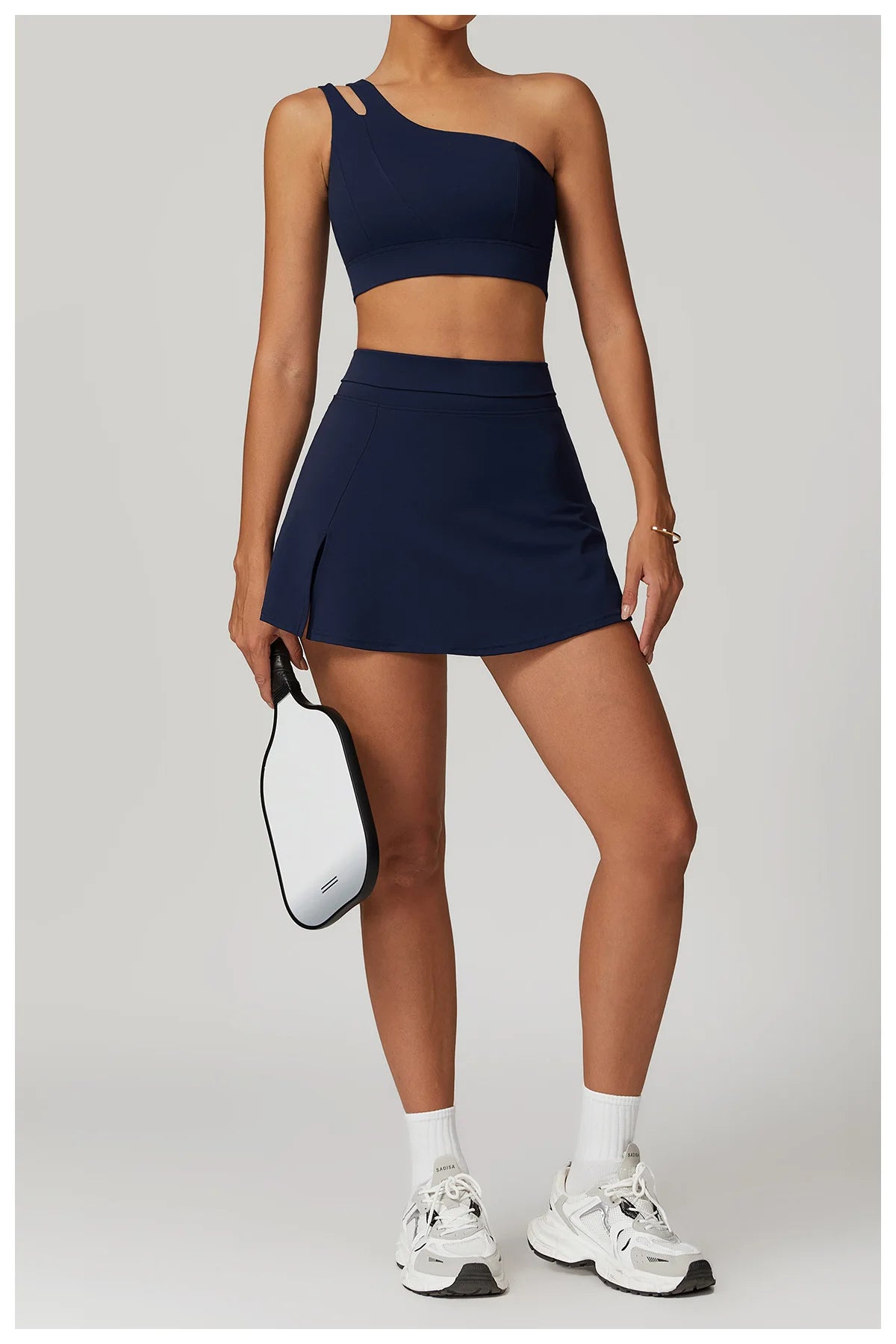 Women’s 2pc Sports Skirt Suit Outdoor Leisure Single Shoulder Bra Suit Quick Drying Tennis Set Yoga workout Skirt Set