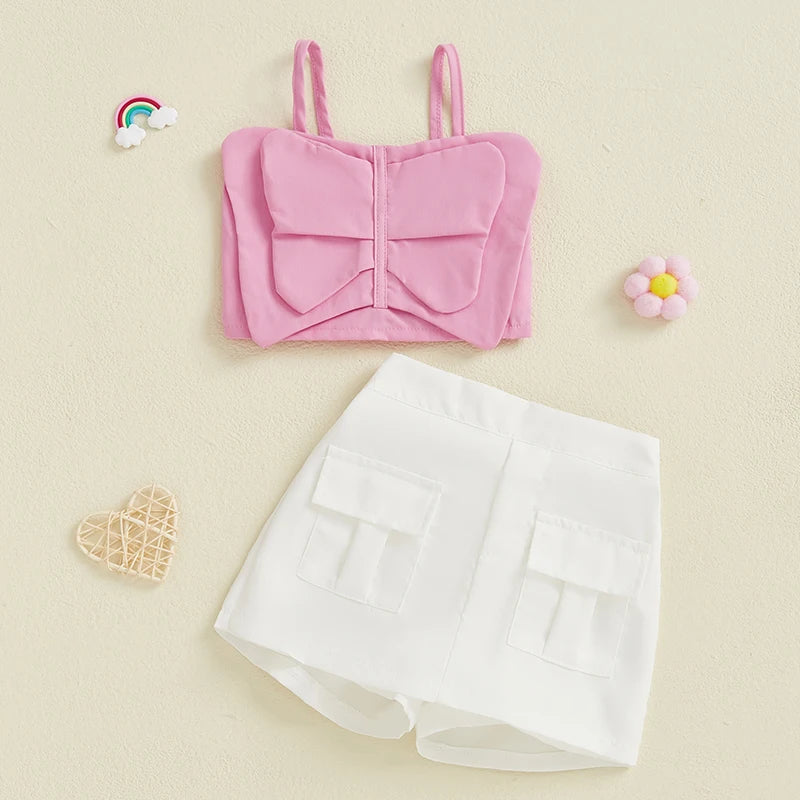 Kids Girls Summer Clothes Set 0-5Y  Butterfly Cami Top with Shorts 2PCS Set