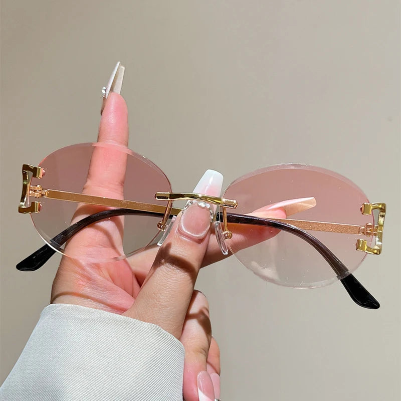 Rimless Oval Sunglasses – Vintage Gradient Unisex