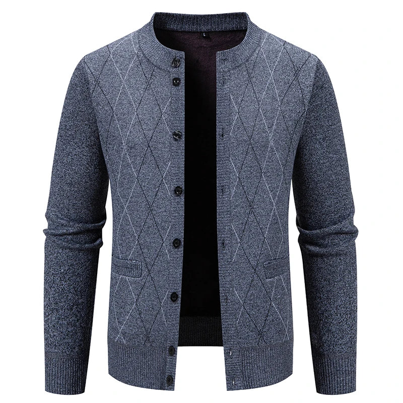 Autumn Winter O-Neck Argyle Cardigan - Smart Casual Fleece Sweater Coat