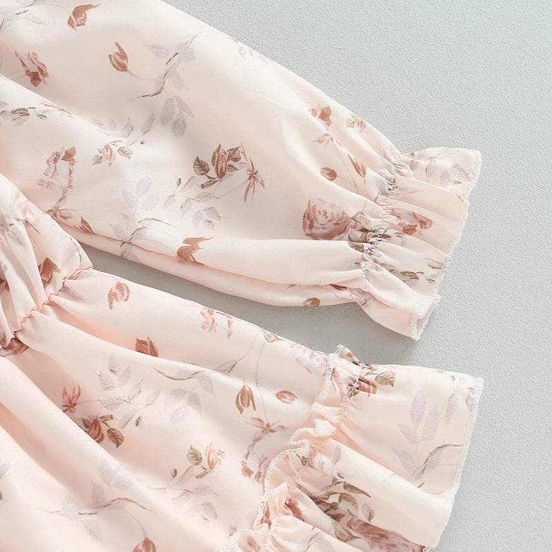 Princess Baby Girl Romper Dress - Ruffles Long Sleeve Floral Print with Headband