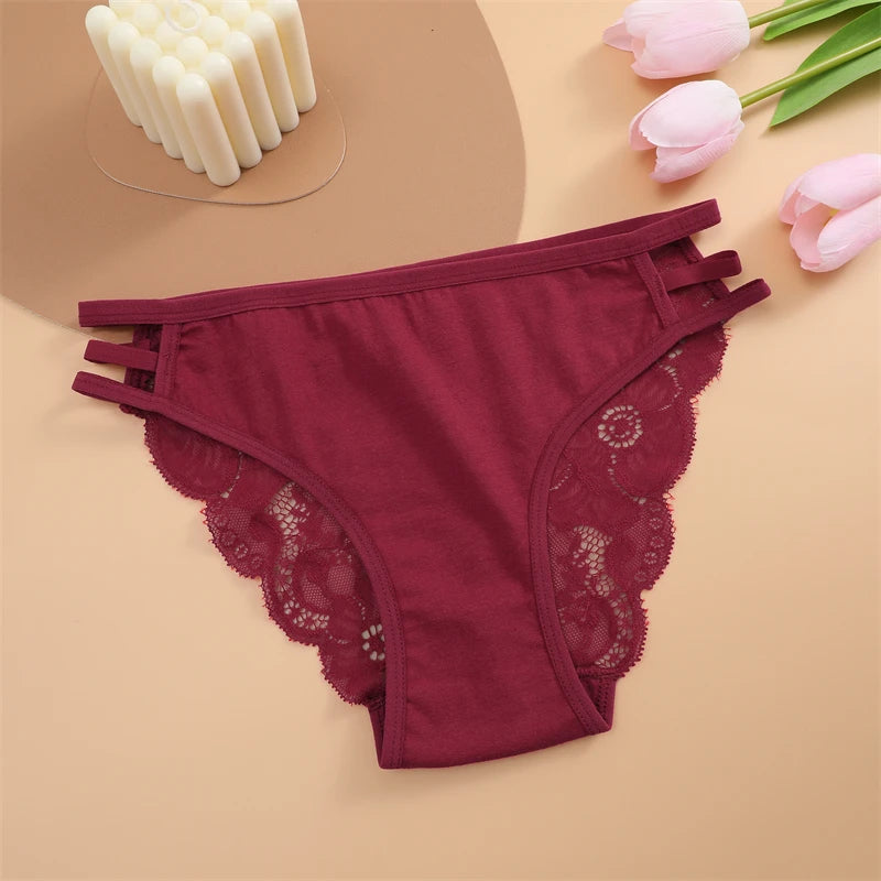 Women's 3PCS Lace Floral Underpants - Triple Belts Low-Waist Briefs Soft Lingerie