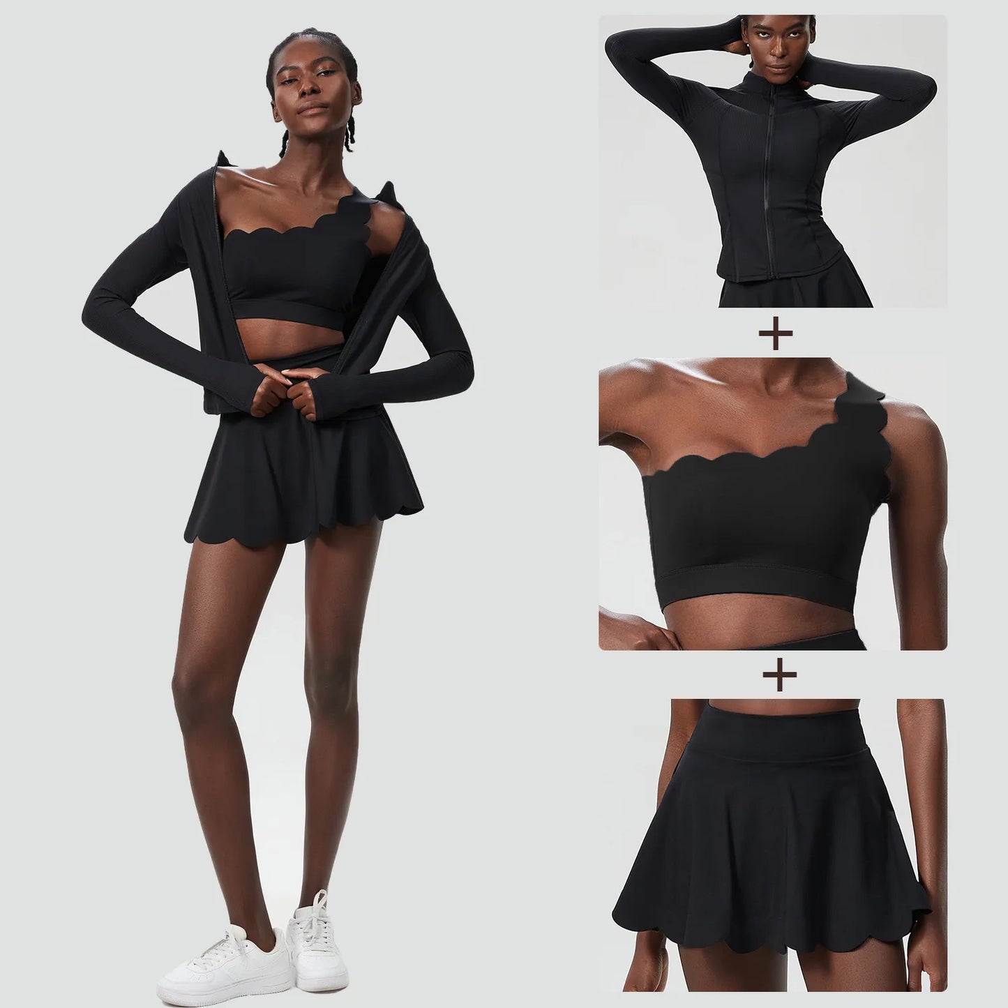 Women's 3-Piece Fitness Set with Tennis Skirt
