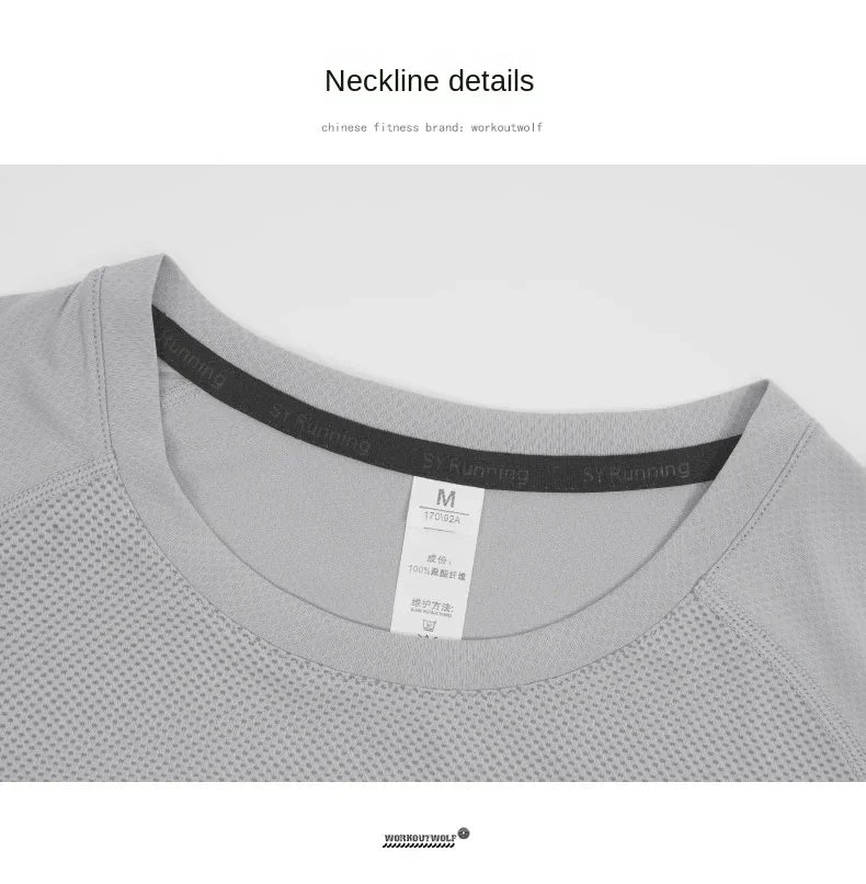 Men's Dry Fit Sport Short Sleeve Running Compression Sweatshirt Tight Sportswear Gym Fitness Elastic Shirts Top Rash Guard T-Shirt
