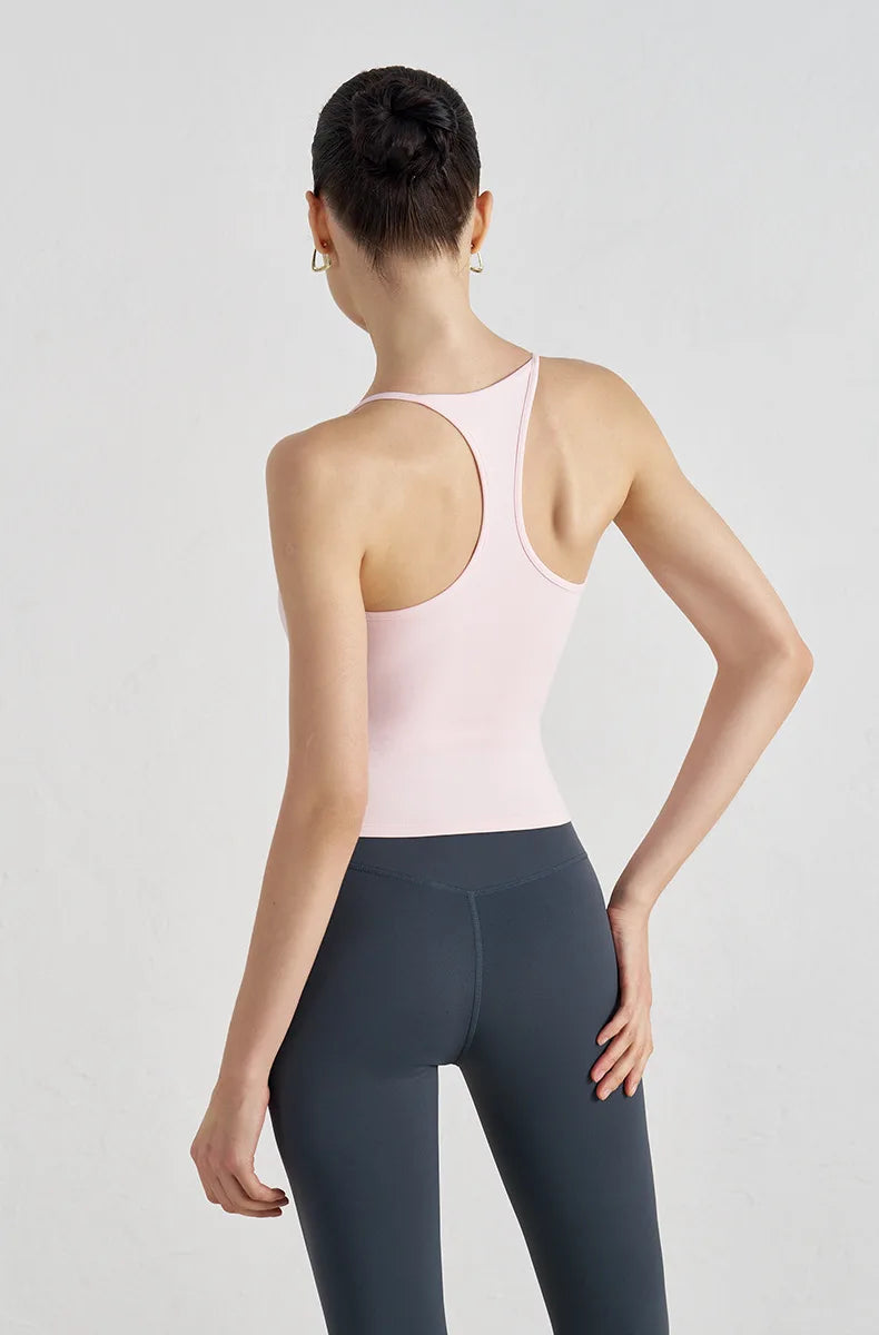 High Support Sports Bra with Fixed Cups - Breathable Nylon Fitness Top