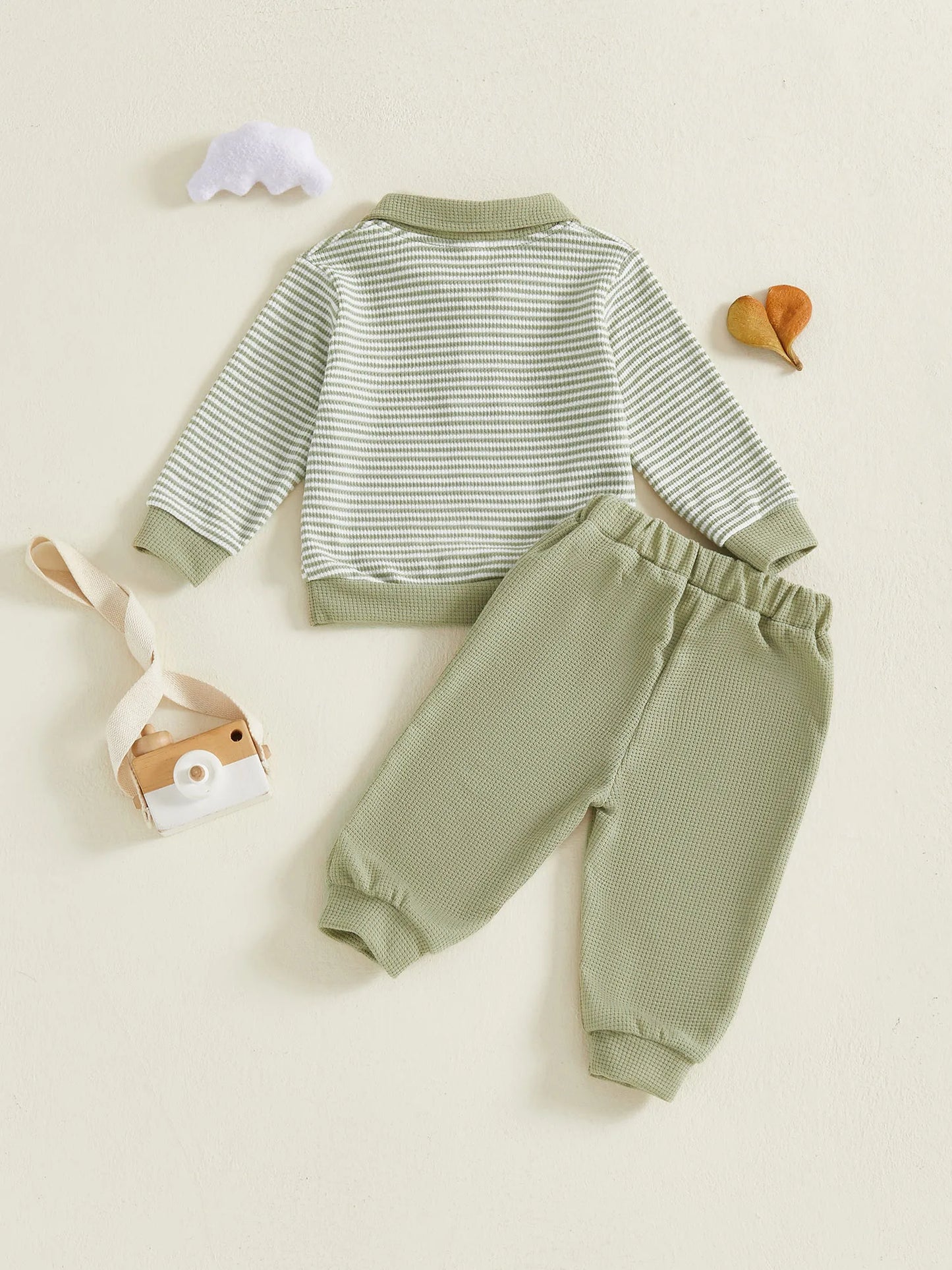Baby Boys Striped Outfit Set - Long Sleeve Lapel Top with Pants (0-4Y)
