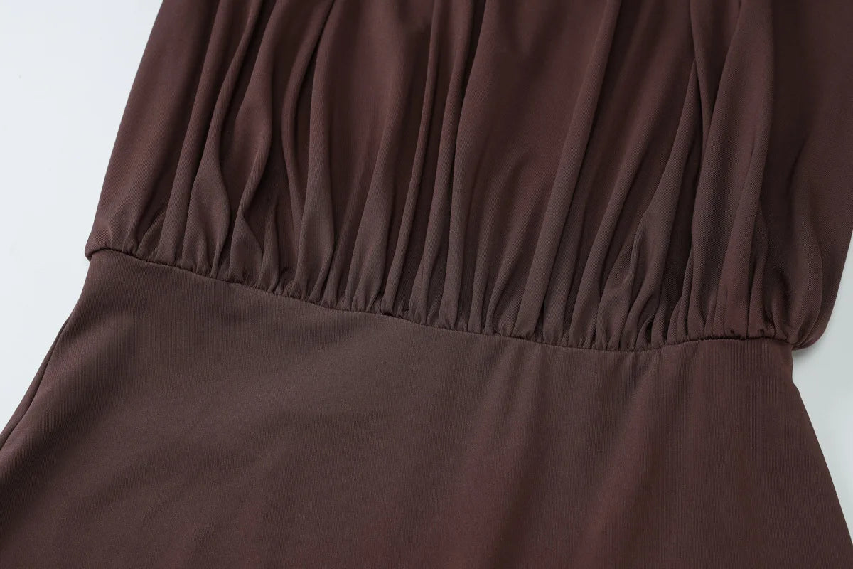 Women's Elegant Halter Draped Backless Mini Dress - Sleeveless Party Club Dress