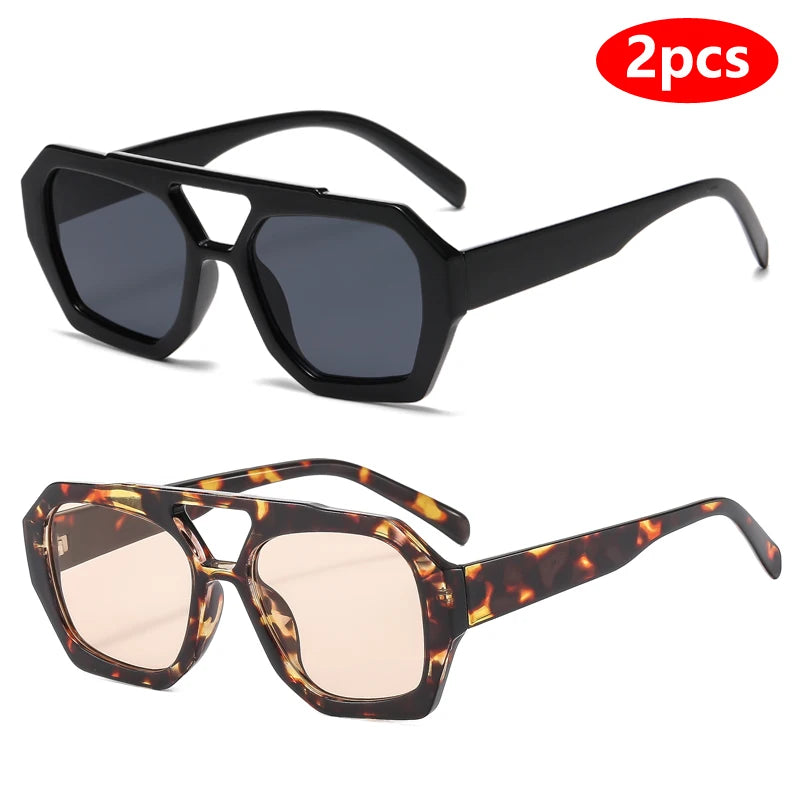 Women's 2pcs Set Fashion  Retro Square UV Resistant  Sunglasses