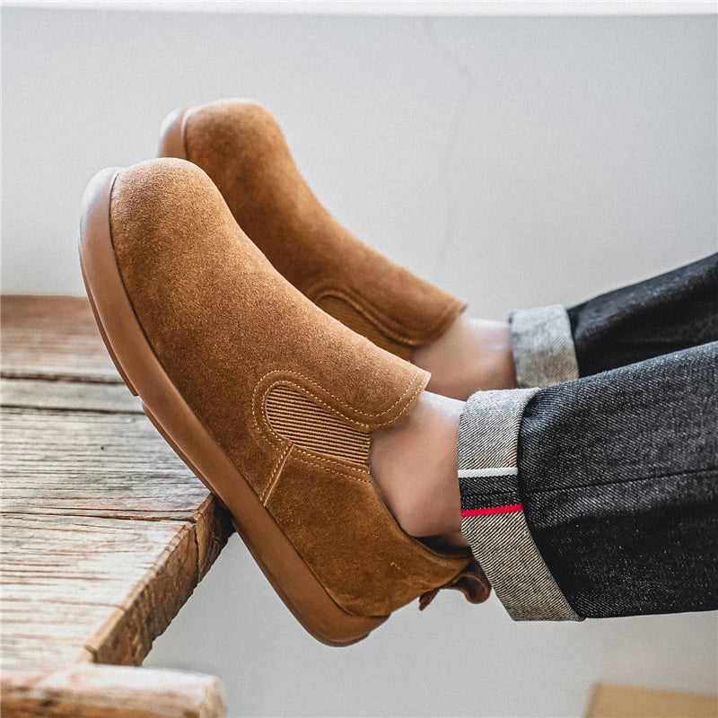 Men's Casual Sneakers British Style Loafers Slip-on Suede Leather Shoes