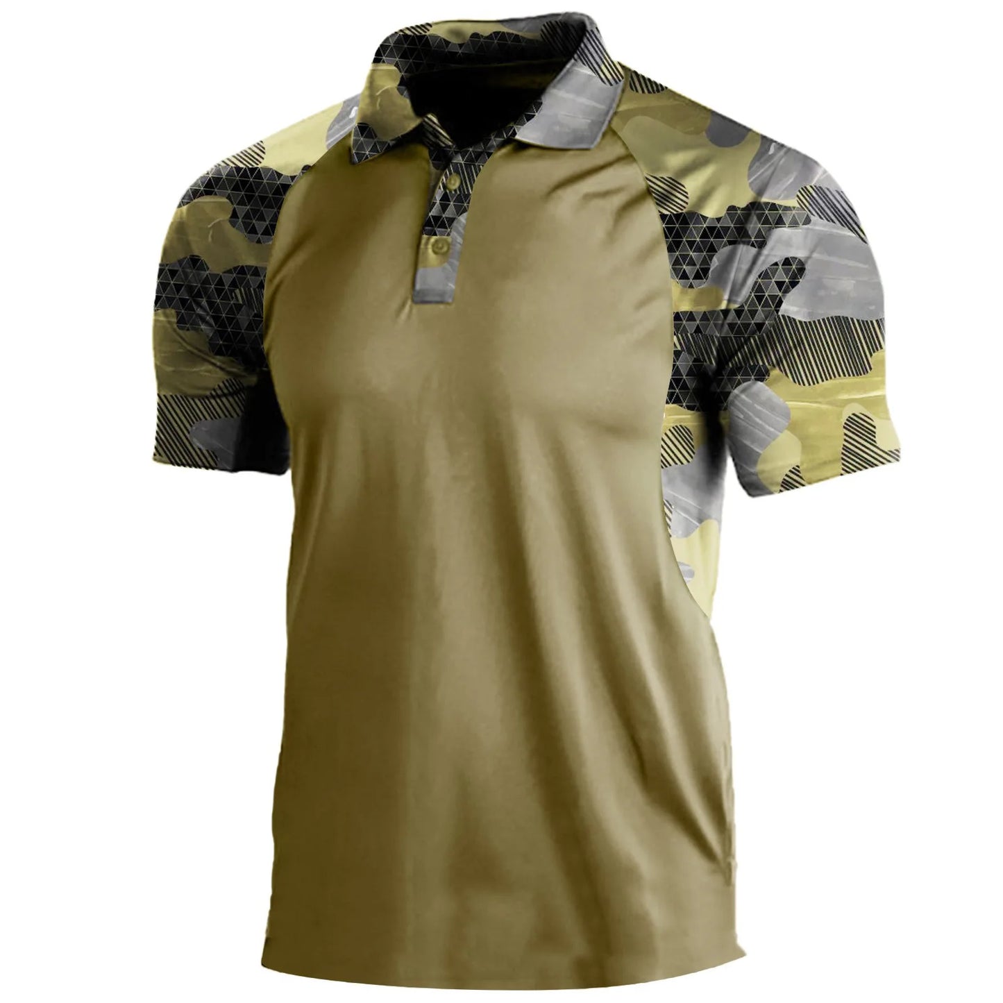 Men's Camouflage Patchwork Polo Shirt - Breathable Sports Top
