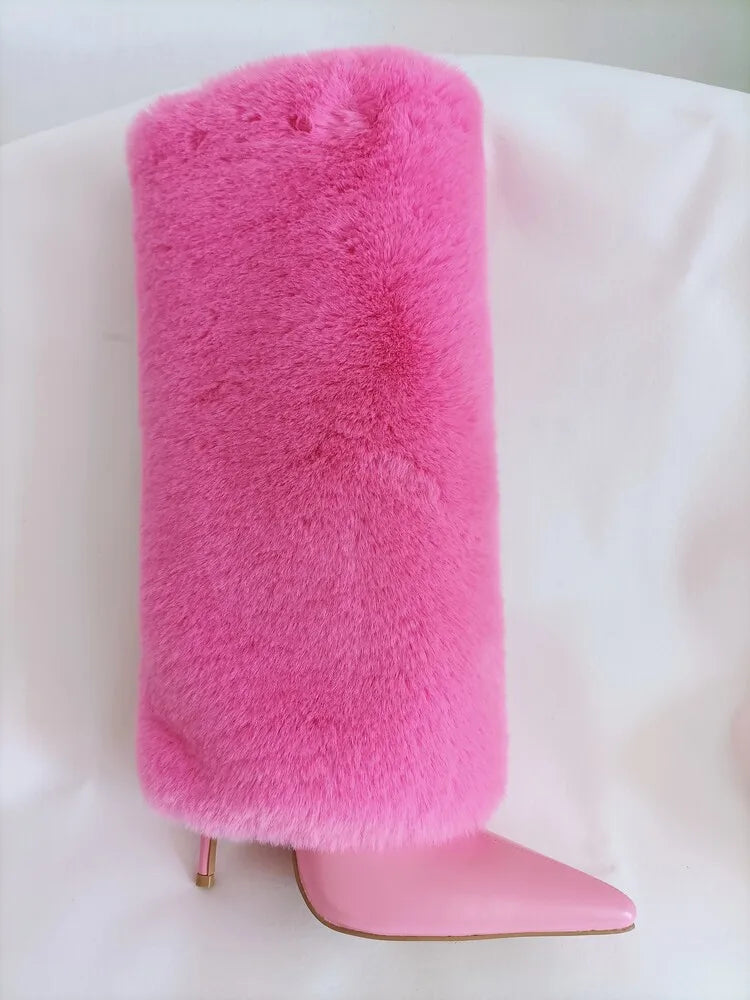 Women's Wedge Leather Mid-Calf Boots - 10cm Heel Metal Buckle Boots