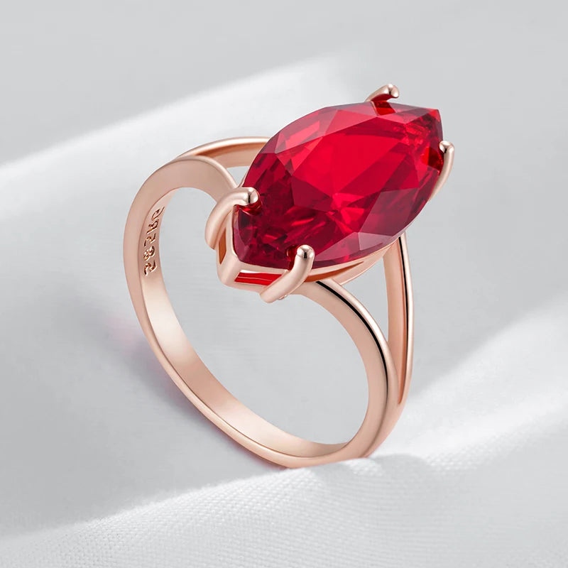 Shiny Rhombus Red Zircon Wedding Ring - Rose Gold