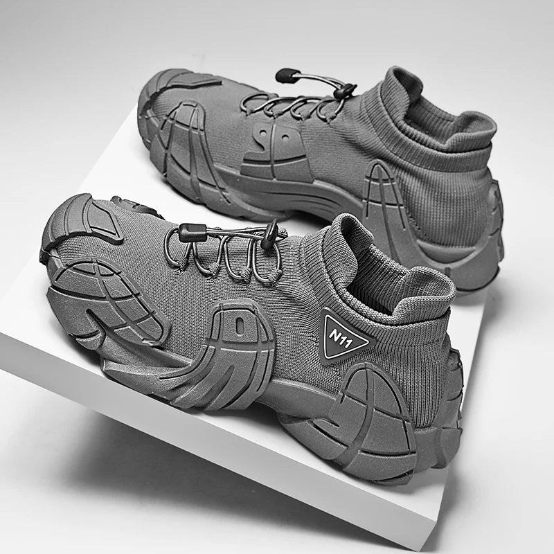 Men's Sports  Mesh Running Sneakers Slip On Comfortable High Top Lace Up Sneakers