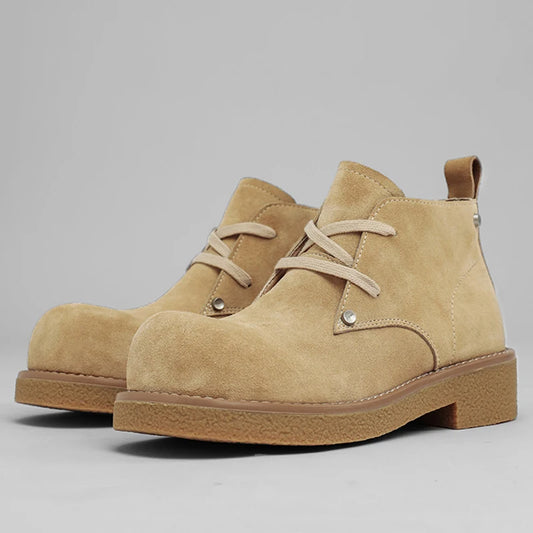 Men’s Casual Platform Lace Up British Style Chunky Ankle Boots