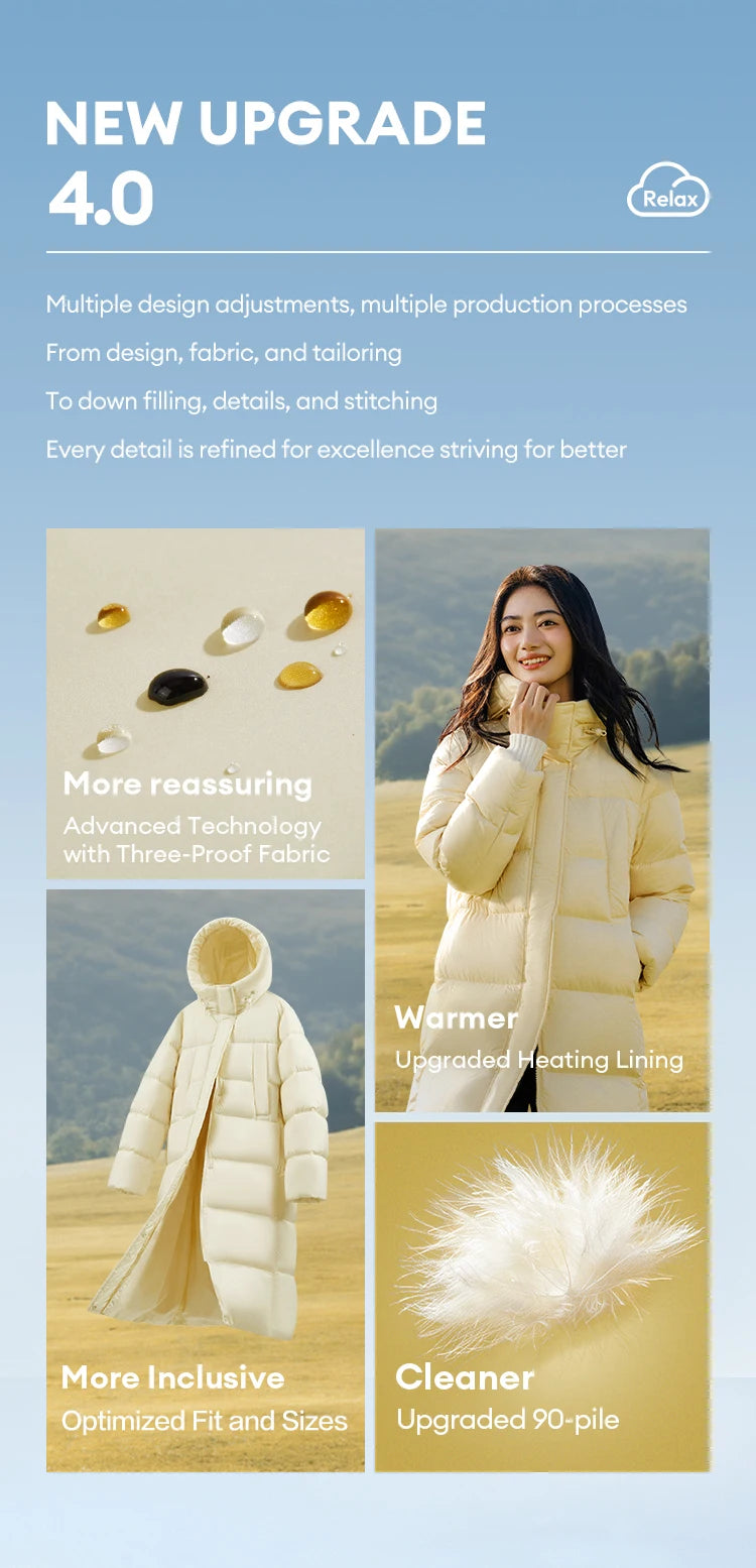 Women's Long Down Jacket - Three-Proof Hooded Winter Coat Loose Fit