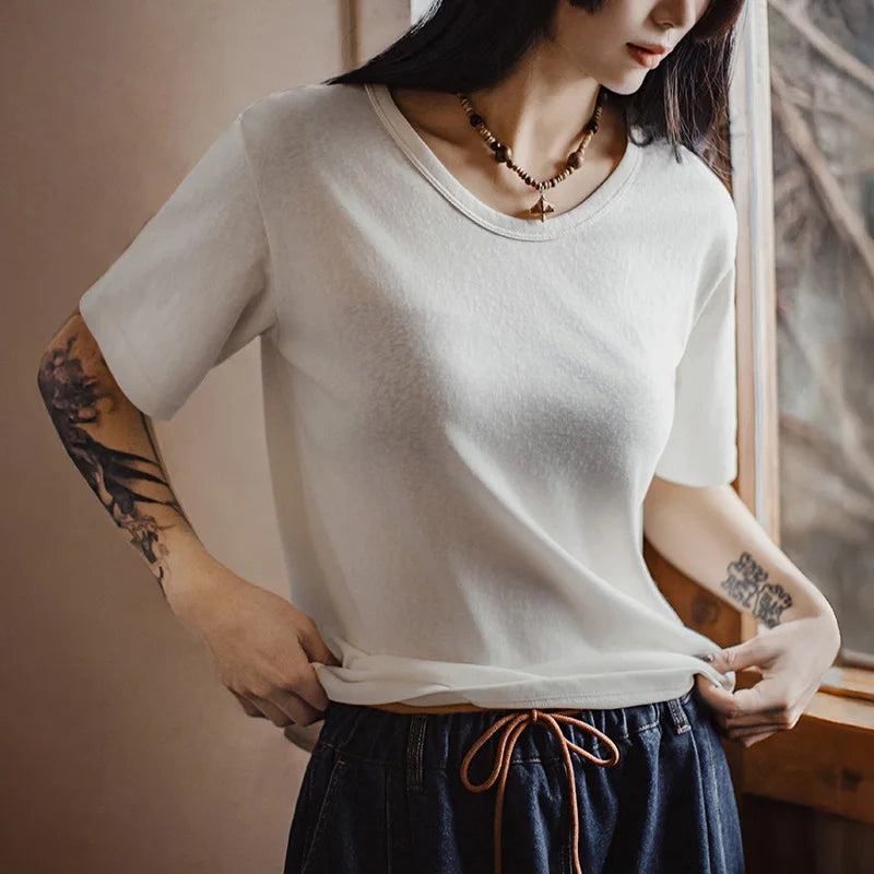 Women's Casual White T-Shirt - Lightweight Loose Fit Summer Top