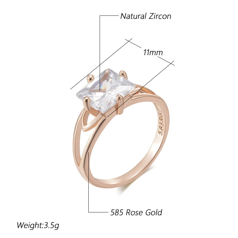 Simple Square Zircon Wedding Ring - Rose Gold Bridal Jewelry