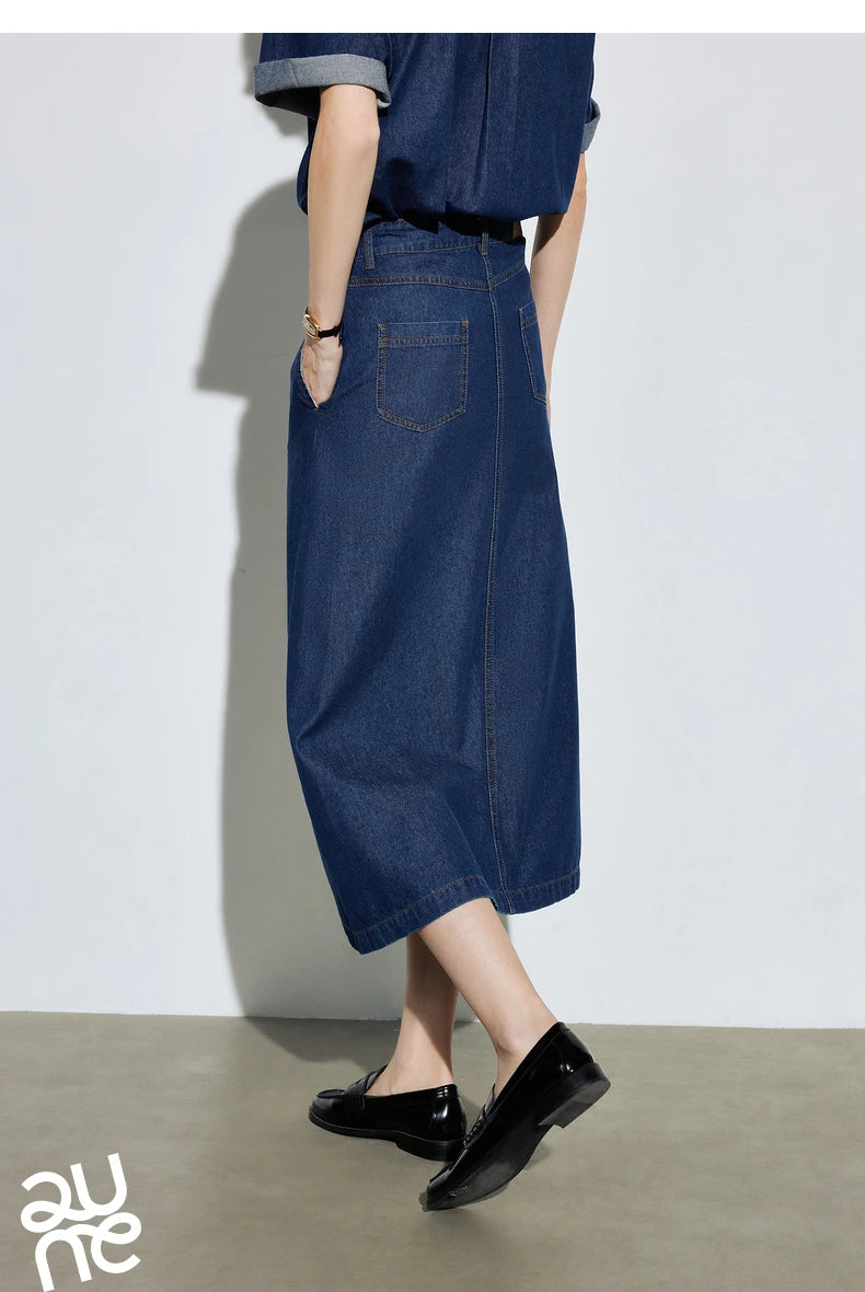 Women Denim Shirt Half Length Skirt Summer New Retro Style Two Piece Set