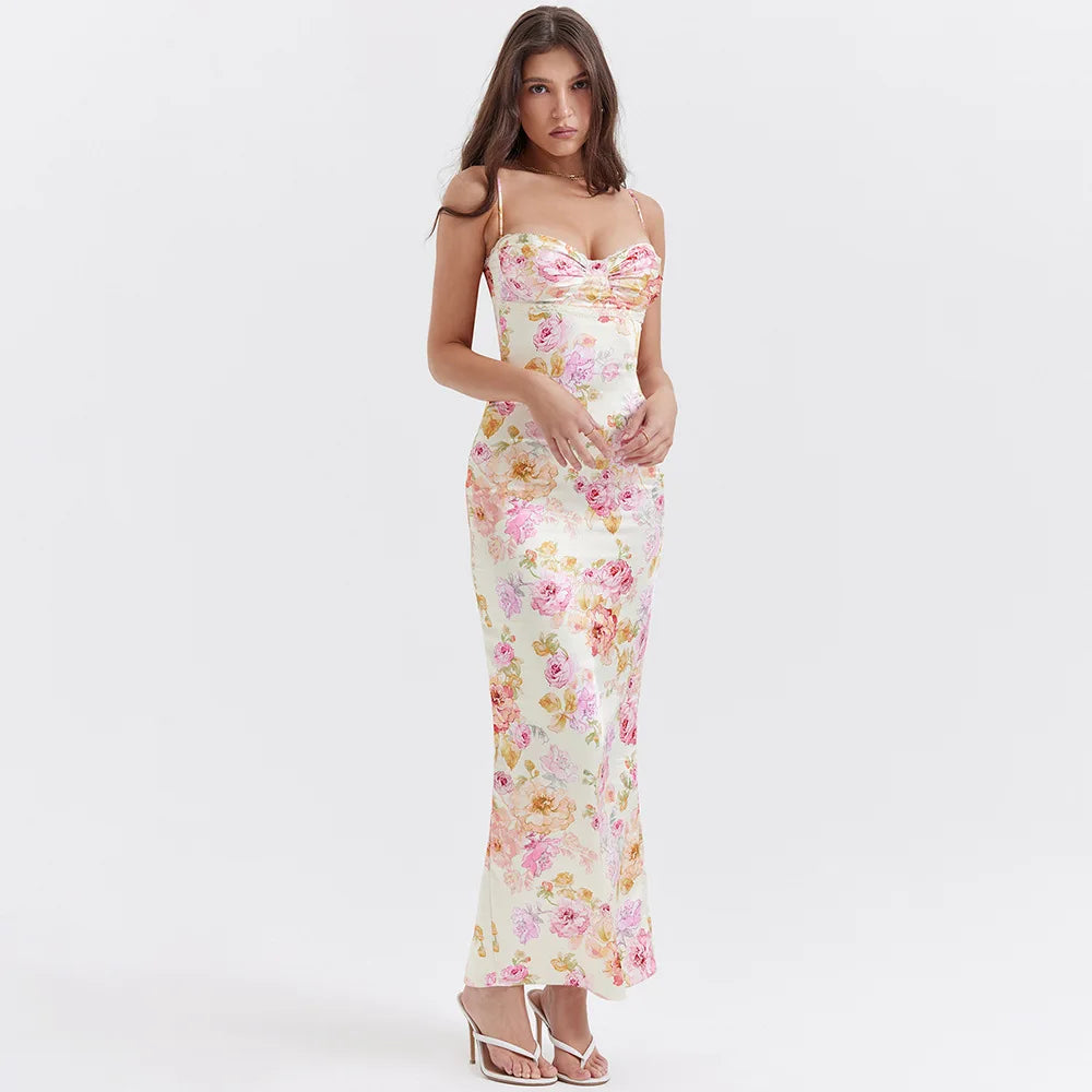 Women's Floral Print Spaghetti Strap Maxi Dress