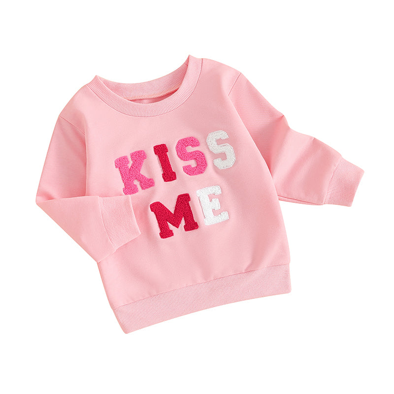 Toddler Baby Girl's Long Sleeve Letter Embroidery Pullover Sweatshirt