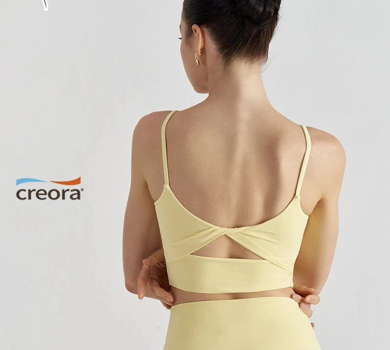 Bowknot Back Sports Bra - Thin Strap Yoga Fitness Bra with Elastic Support