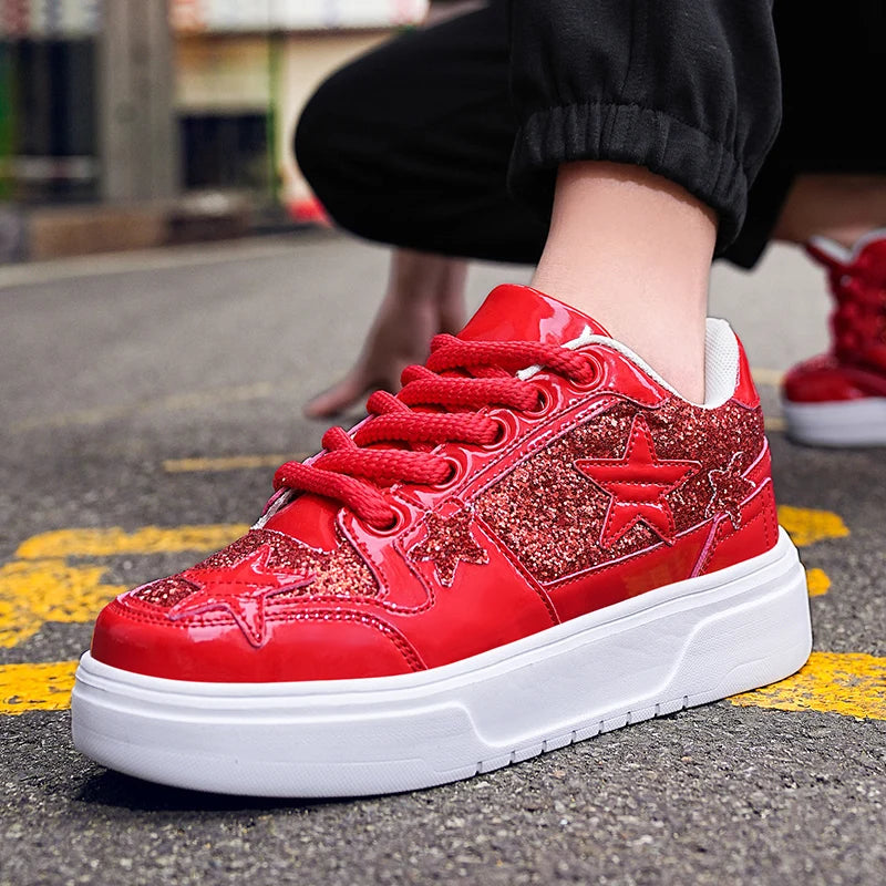 Men's Platform Star Sneakers - Sparkle Tennis Running Trainers